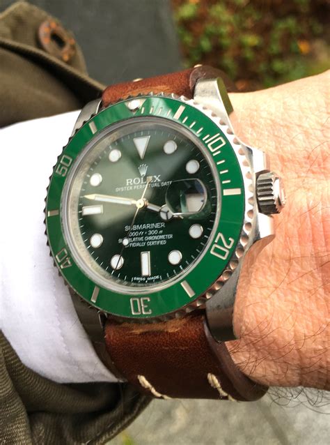 rolex green submariner leather strap|rolex submariner strap replacement.